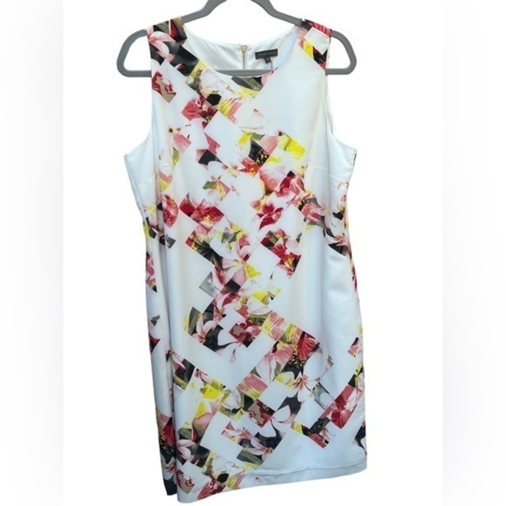 Vince Camuto Floral Broken Photo sleeveless crew white Shift Dress size 12
